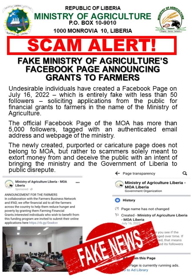 SCAM ALERT: Fake MOA Facebook Page Announcing Grant for Farmers