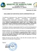 MOA’S DISCLAIMER ON PURPORTED CROPS COMPENSATION LIST