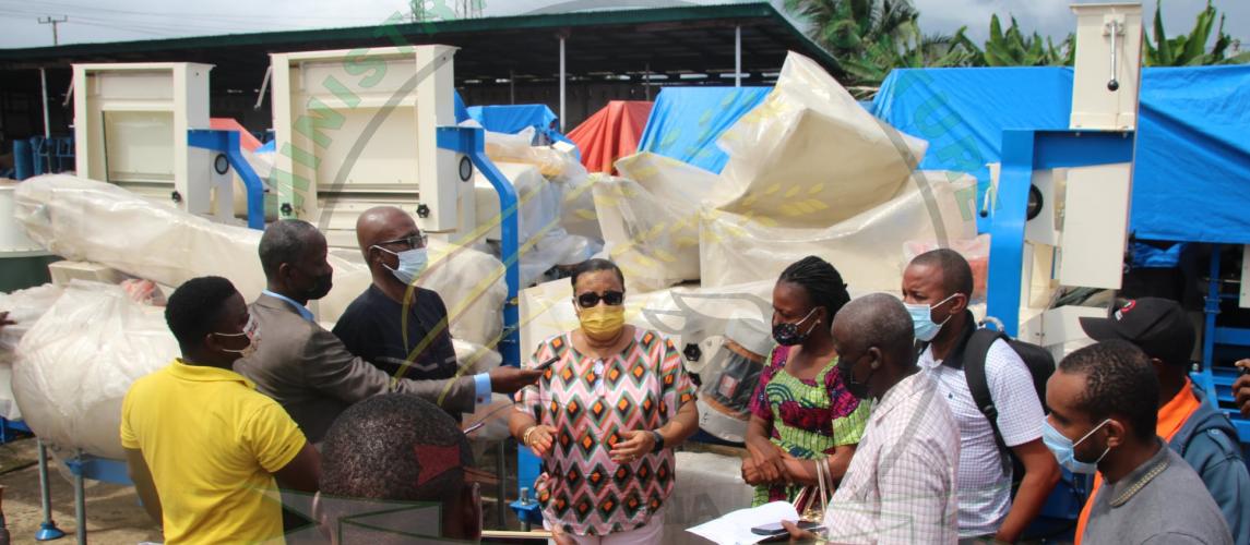 Minister of Agriculture, Honorable Jeannie Milly Cooper makes remarks during the handover of agro processing equipment to beneficiaries