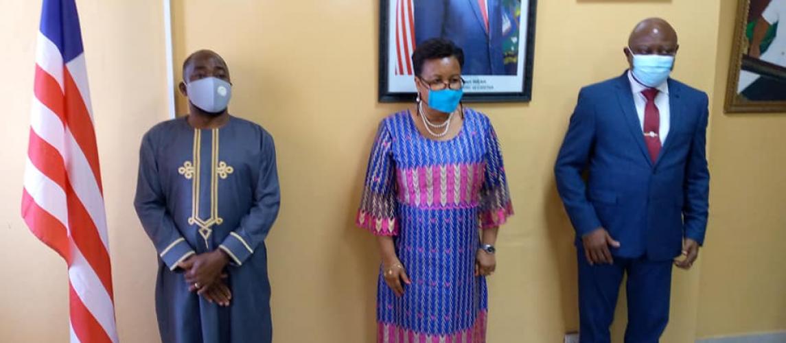 (L-R) Foreign Minister Dee-Maxwell Saah Kemayah, Sr., Agriculture Minister Jeannie Milly Cooper and AfricaRice Director General Roy-Macauley. Photo credit: MOA