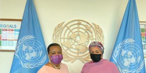 Hon Jeanine M. Cooper being received by UN Deputy Secretary General, H.E. Amina J. Mohammed