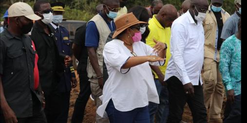 H.E. President George Manneh Weah being taken on a guided tour of the Teh Town Rice Farm