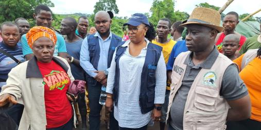 Agriculture Minister Dr. Nuetah with FAO Country Representative Bintia  Stephen  Tchicaya, visiting several farms, on the first leg of the Nationwide Tour