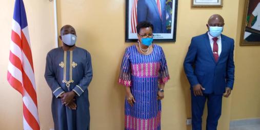 (L-R) Foreign Minister Dee-Maxwell Saah Kemayah, Sr., Agriculture Minister Jeannie Milly Cooper and AfricaRice Director General Roy-Macauley. Photo credit: MOA